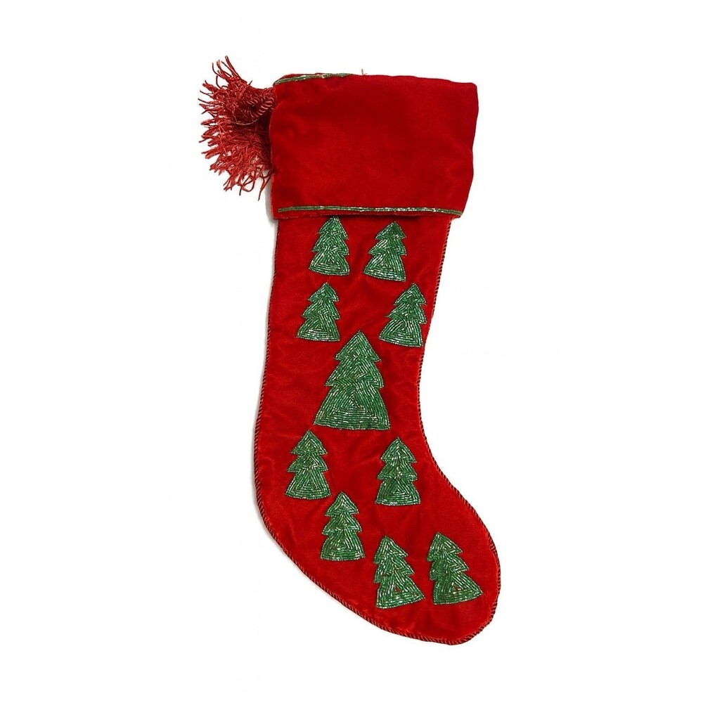 Sudha Pennathur Christmas Stocking Velvet Beaded